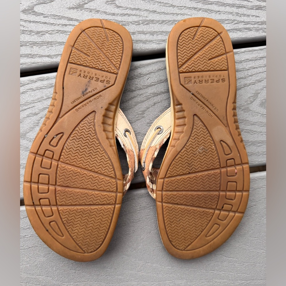 Sperry Brown Leather-Trim Flip Flop Sandals. 7 1/2 - Picture 2 of 7